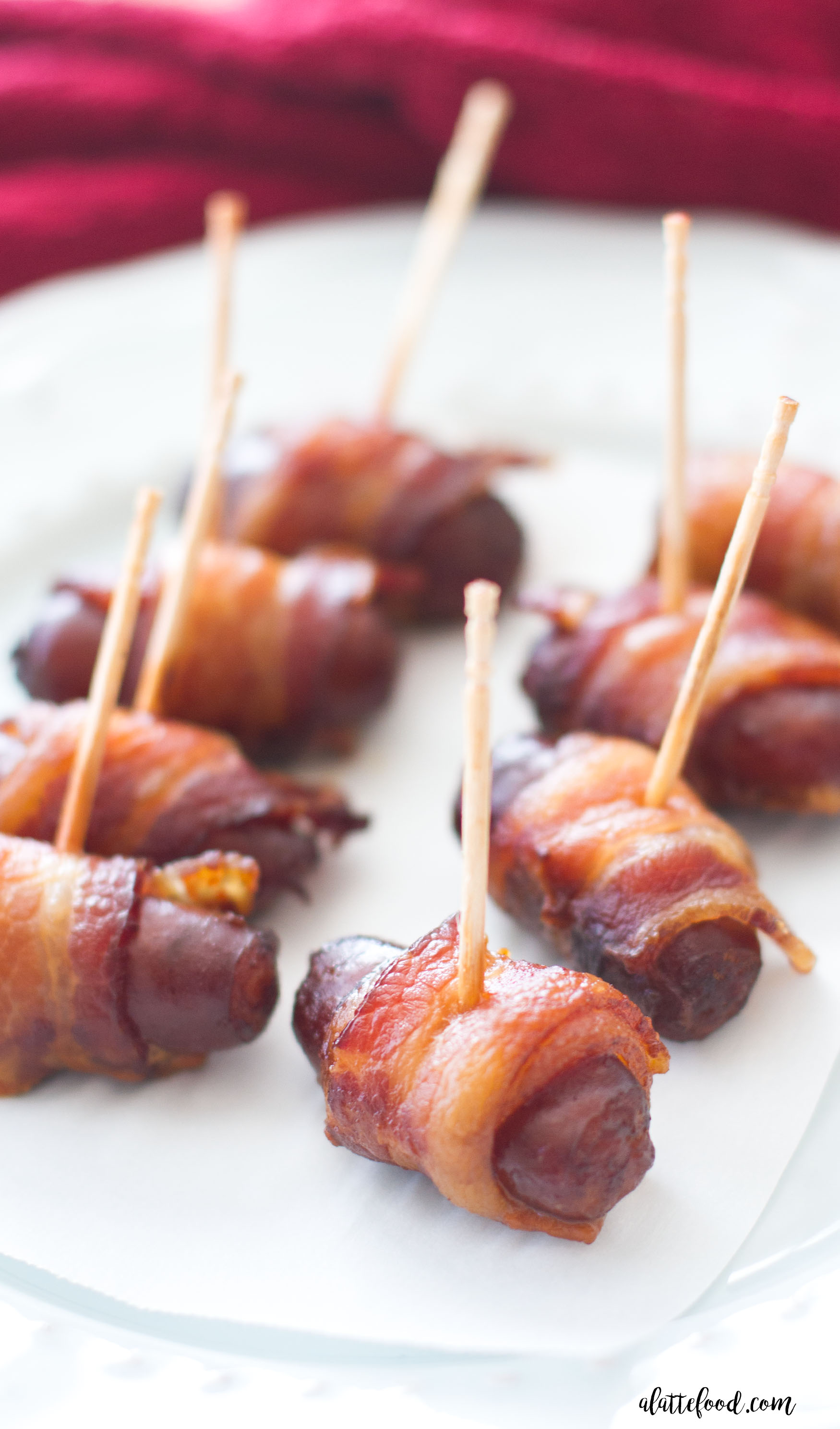 Slow Cooker Peach Barbecue Bacon Wrapped Smokies - A Latte Food