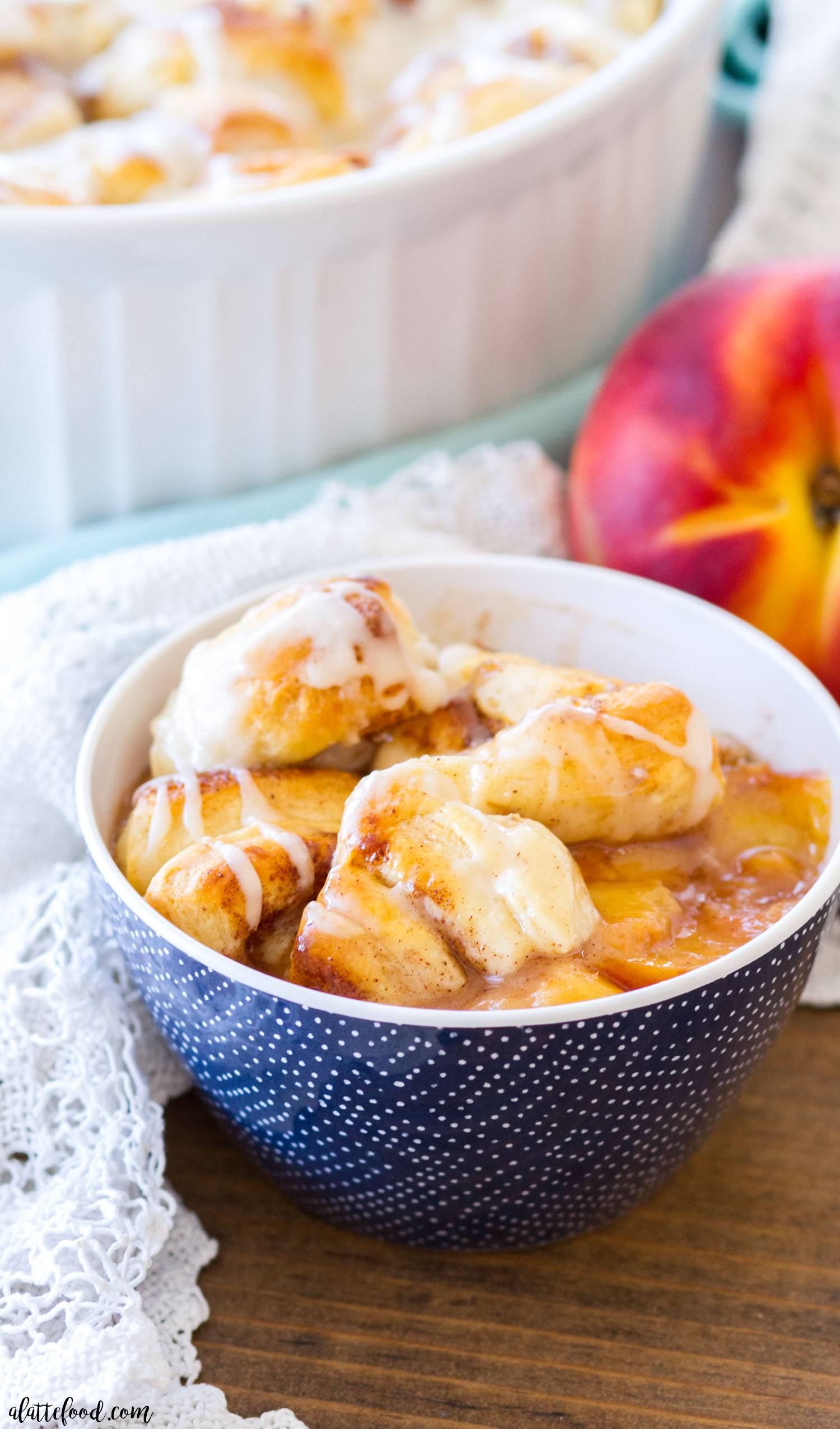 Easy Cinnamon Roll Peach Cobbler - A Latte Food